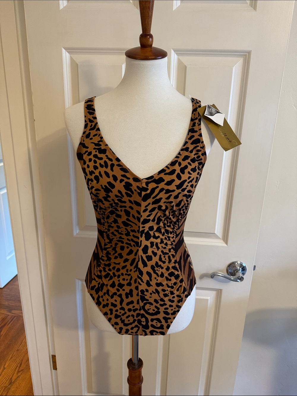 Gottex Leopard Print V-Neck Bodysuit - Brown & Black
